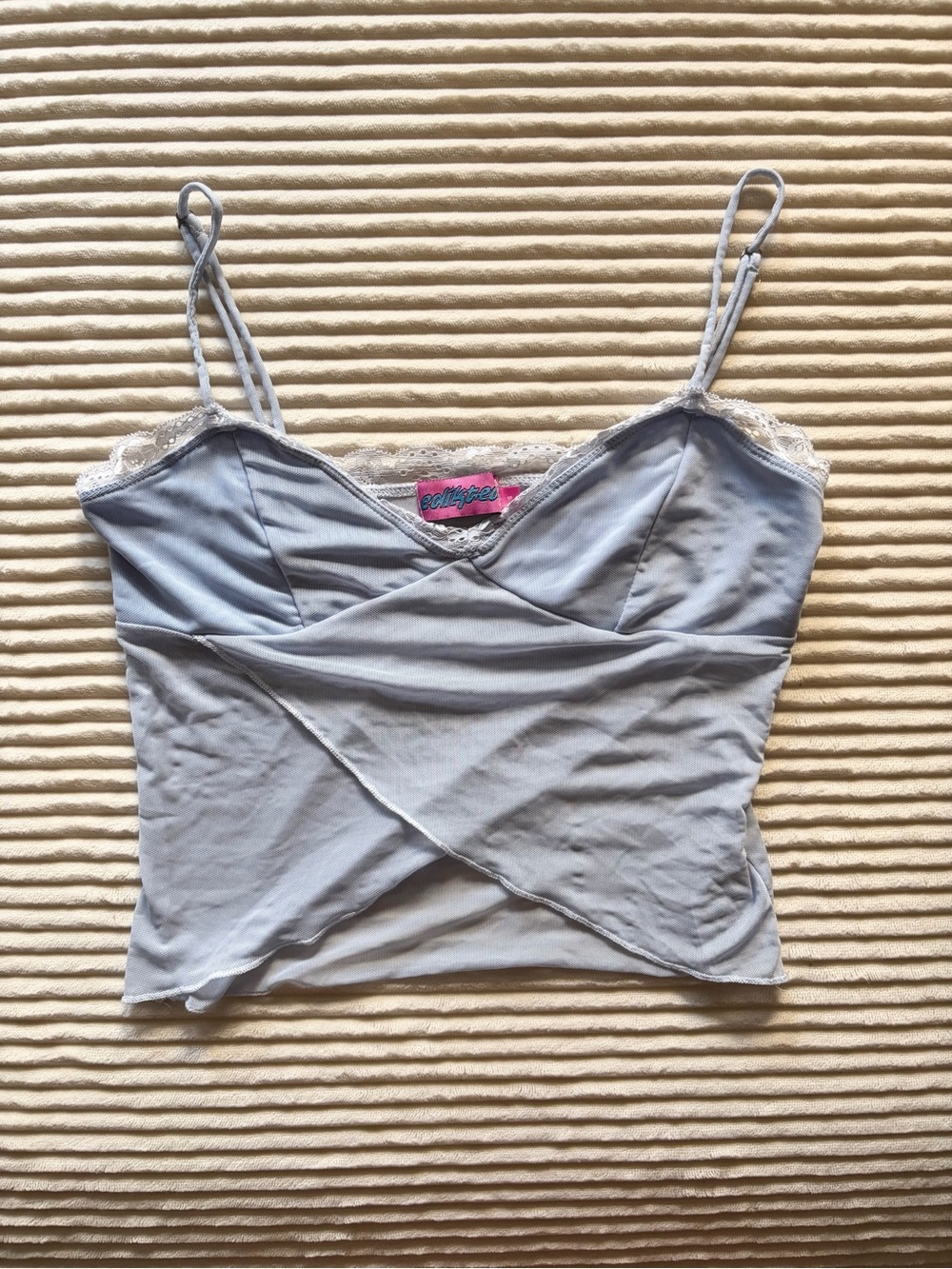 Edikted Light Blue Lace-Trim Wrap Crop Cami Size Small